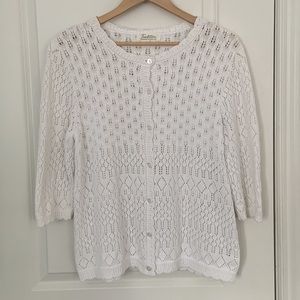 WHITE KNIT LACE CROCHET CARDIGAN 100% COTTON / TRADITION COUNTRY COLLECTION / L